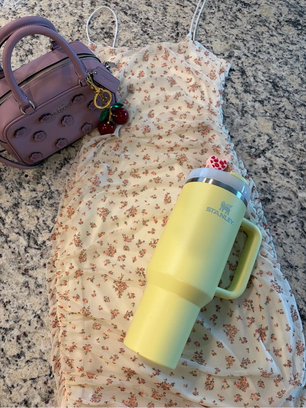 Stanley Lemon Yellow Travel Tumbler with drsss
